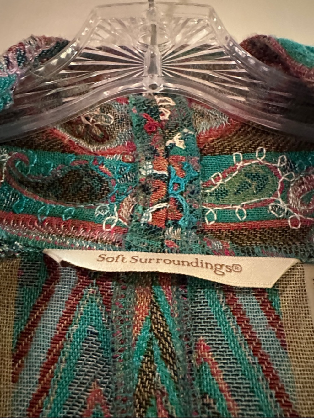 Soft Surroundings Teal and Rust Embroidered Open-Front Kimono Jacket - Picture 4 of 4